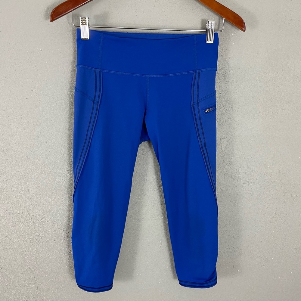 LULULEMON Size 4 Run Top Speed Crop Legging Capris Harbor Blue Luxtreme Running